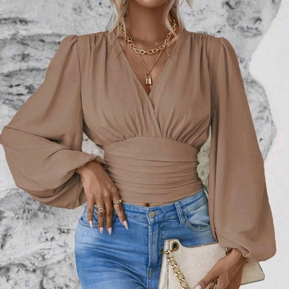 Clasi Ladies' Solid Color Simple V-Neck Long Sleeve Shirt For Daily Wear,L - Picture 6 of 7